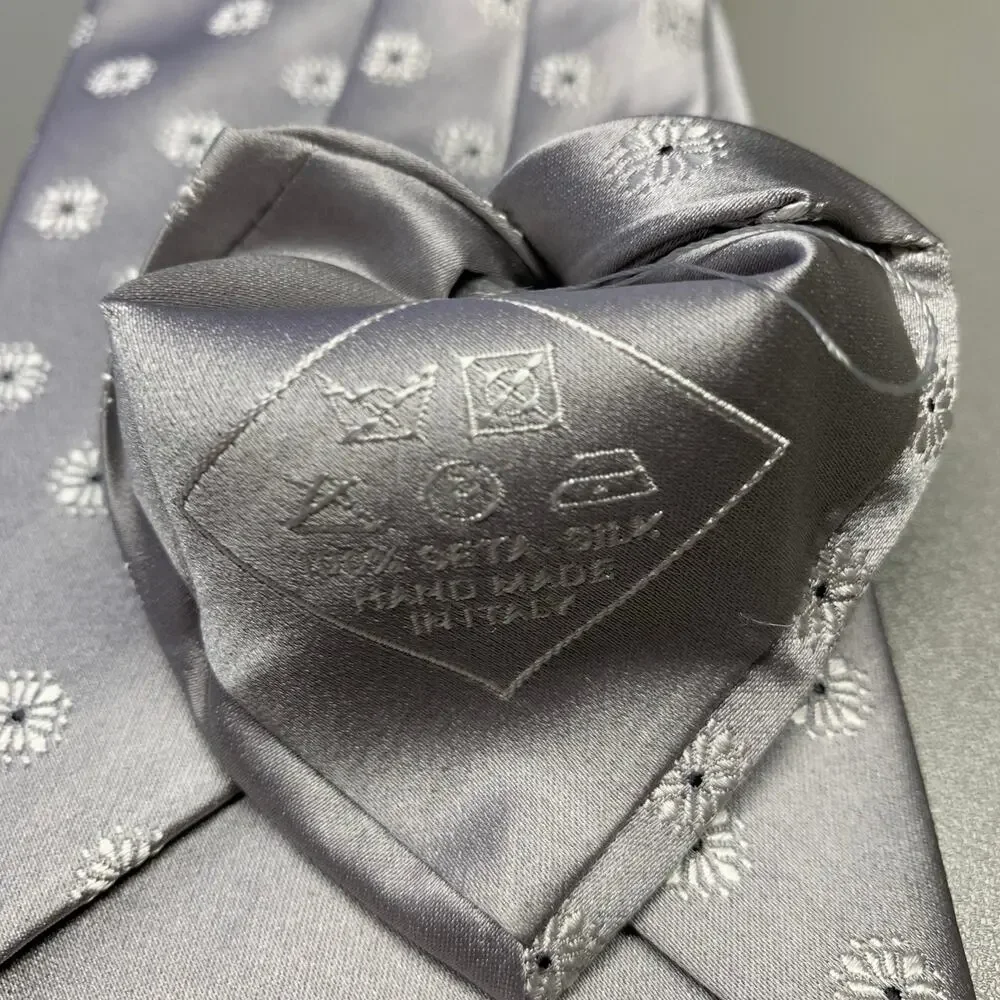 BRIONI Grey White Floral Silk Tie